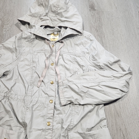 Vintage Women Fossil Windbreaker Long Pearl Snap Jacket Utility Sz Small Hooded - Picture 2 of 9